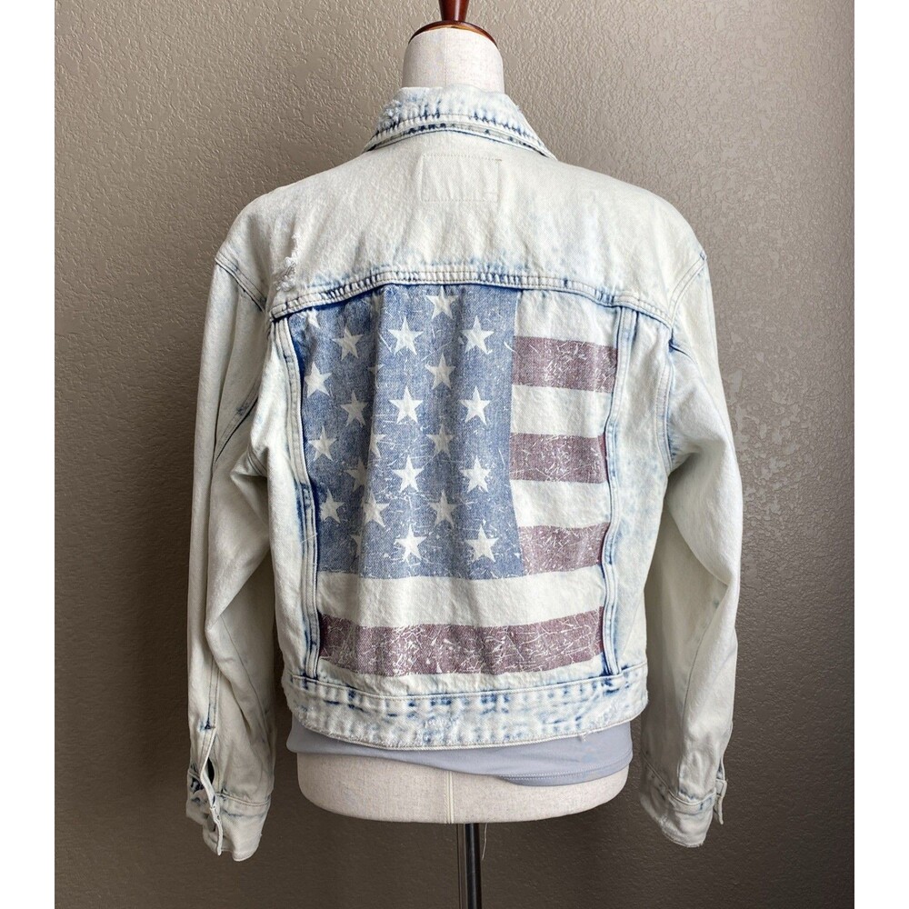 BLANKNYC Women’s Denim Trucker Jacket Size S American Flag Pre-Owned Excellent - Picture 3 of 16